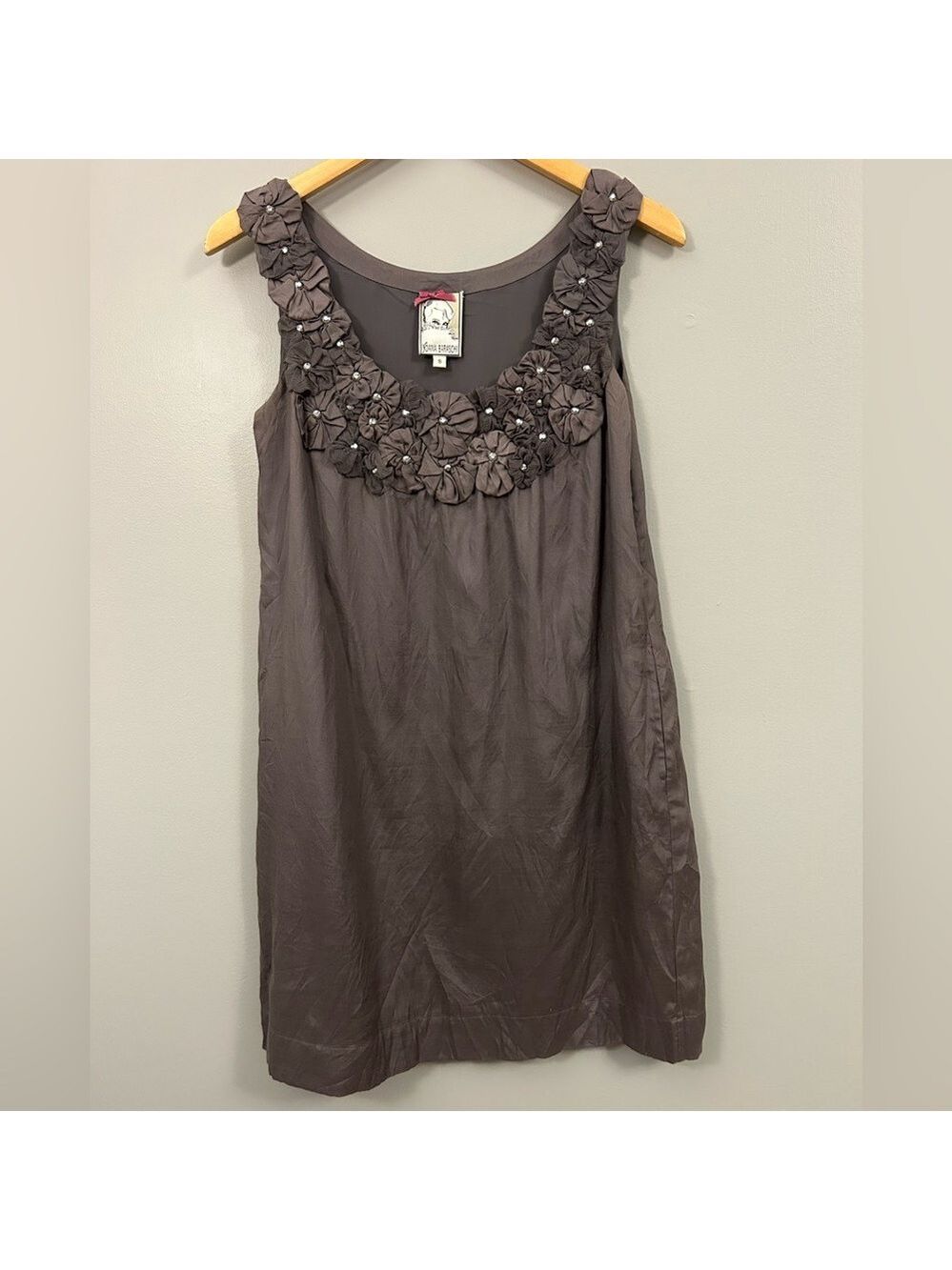 Yoana Baraschi Charcoal Embellished Mini Dress Size Small Silk Blend